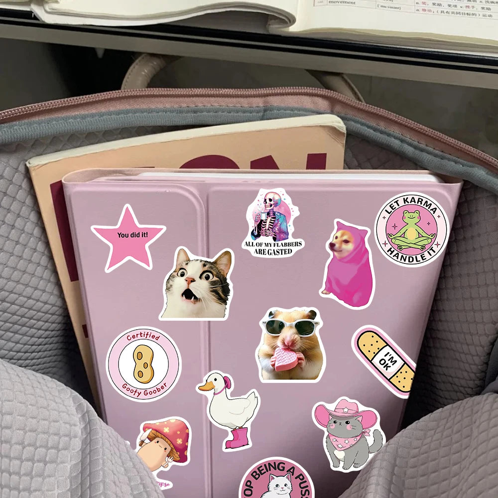 50pcs Pink Funny Sticker Cartoon Cute Decal For Phone Scrapbook Guitar Skateboard Bicycle Helmet Decoration Sticker Holiday Gift