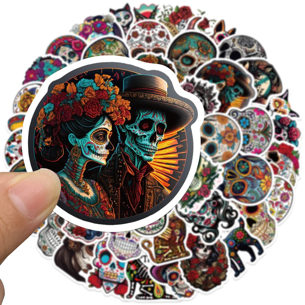 50pcs Flower Skull Sticker Creative Cool Decal For Phone Guitars Skateboard iPad Decoration Sticker Halloween Party Gift