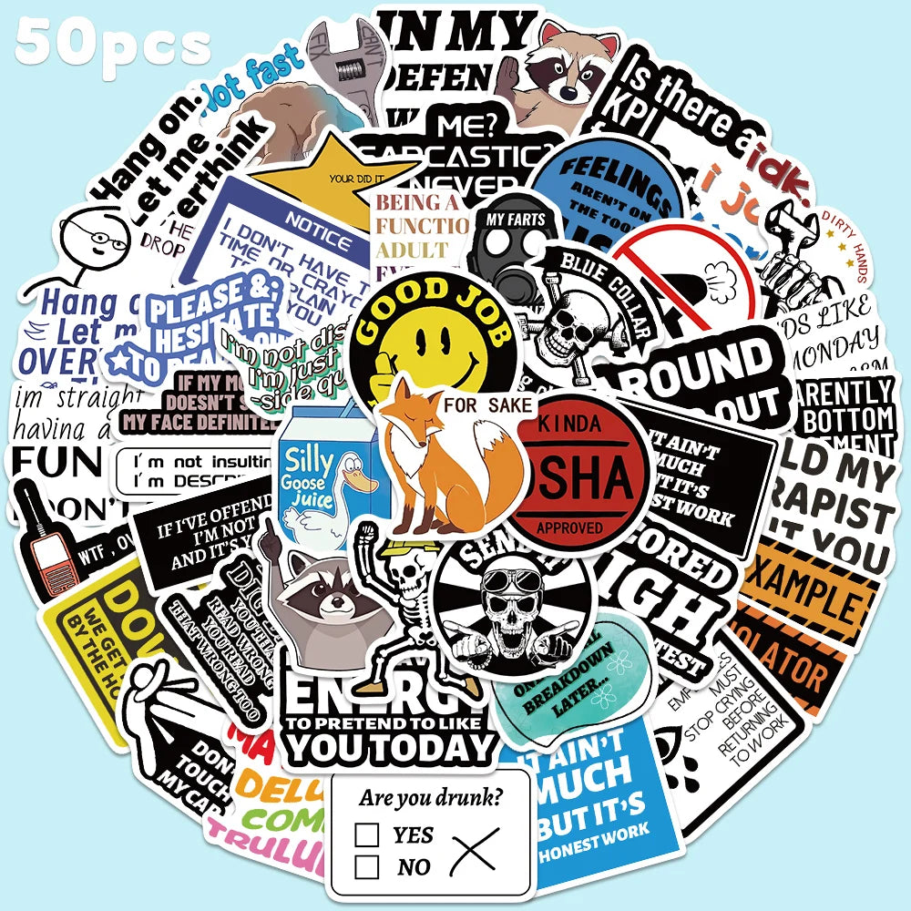 50pcs Creative Wacky Art Sticker Funny Cartoon Decal For Phone Laptop Luggage Motorcycle Car Helmet Decal Sticker Student Reward