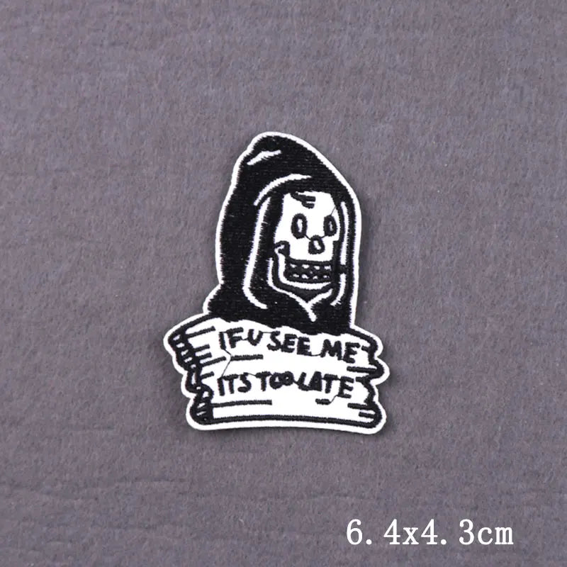 The Death Embroidery Iron On Patches For Clothing DIY Applique Patches On Clothes Skull Badges on backpack Jakcet