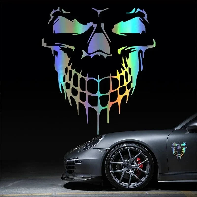 1Pcs Skull Head Car Stickers and Decals Reflective Vinyl Car Styling Auto Engine Hood Door Window Car