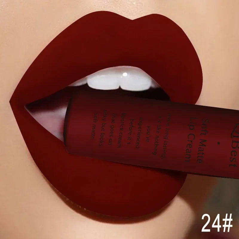 Matte Liquid Lipstick Waterproof Long Lasting Sexy Velvet Lip Gloss Nude Pigment Red Black Women Beauty Makeup Cosmetics