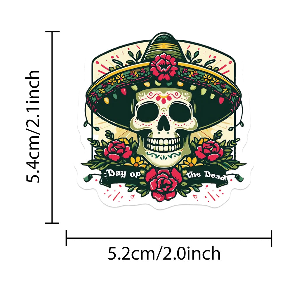 50pcs Flower Skull Sticker Creative Cool Decal For Phone Guitars Skateboard iPad Decoration Sticker Halloween Party Gift