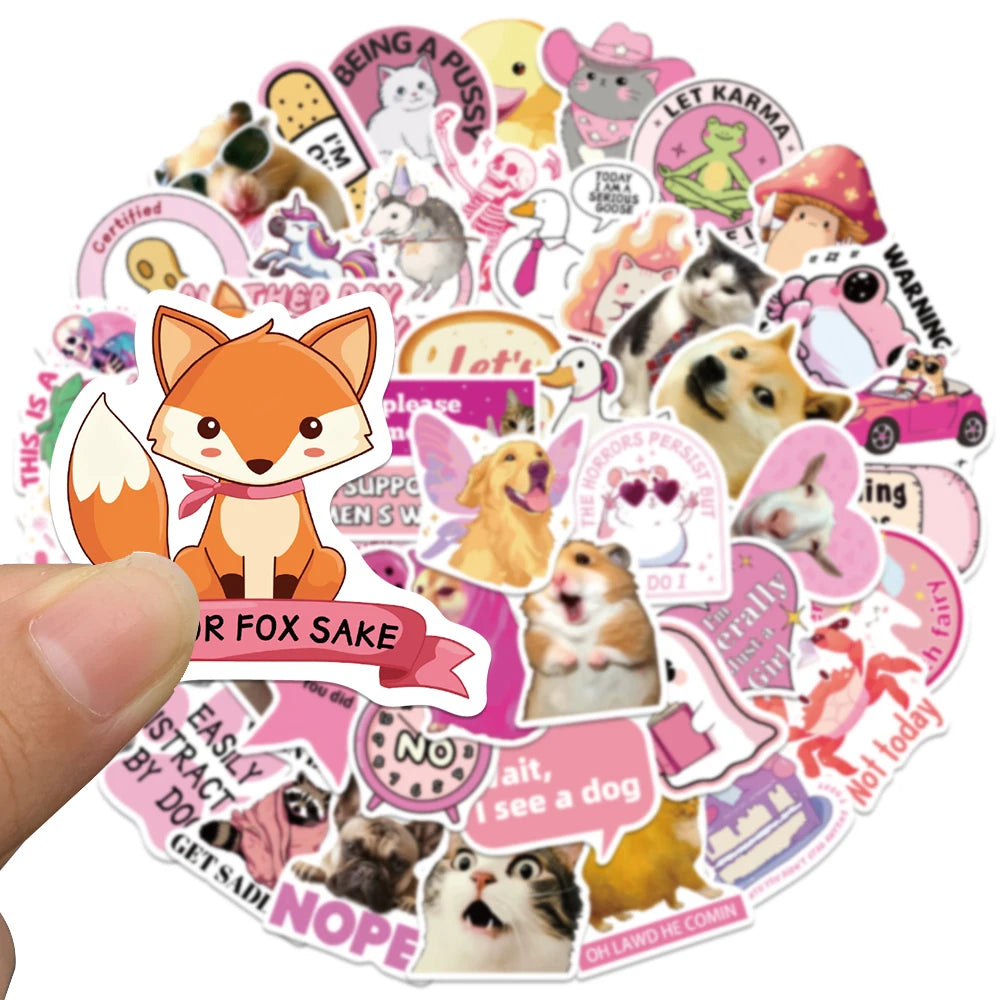 50pcs Pink Funny Sticker Cartoon Cute Decal For Phone Scrapbook Guitar Skateboard Bicycle Helmet Decoration Sticker Holiday Gift